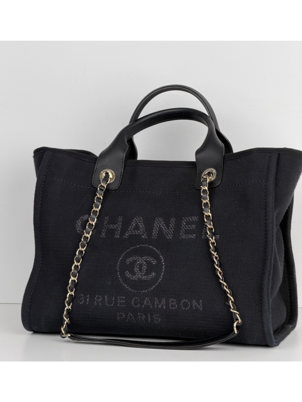Chanel Deauville Shopping Tote Bag in Black Canvas NFC Small with Pouch E2